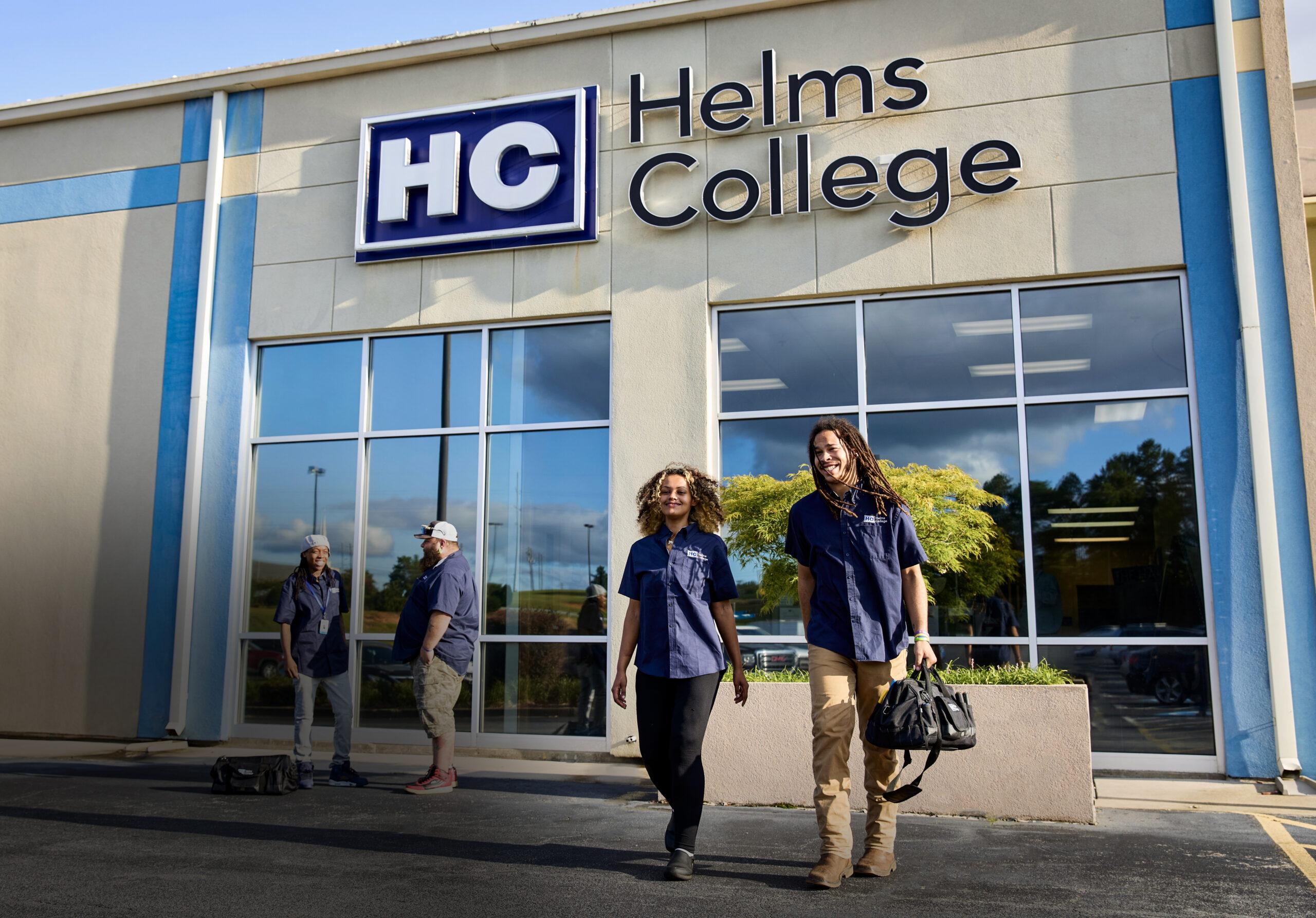 Students walk outside Helms College in Macon, Georgia.