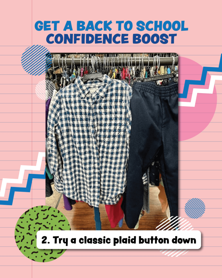 Affordable back-to-school outfit found at Goodwill for first-day confidence.