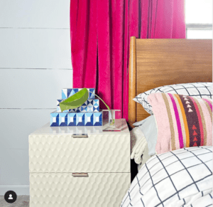Thrifted dorm room decor from Goodwill featuring colorful and affordable home goods for college students