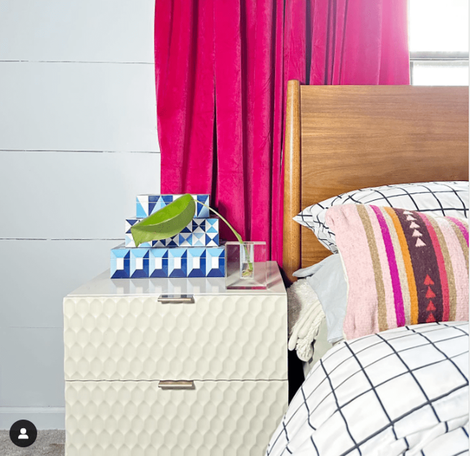 Thrifted dorm room decor from Goodwill featuring colorful and affordable home goods for college students