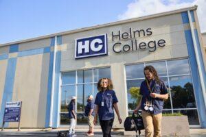 Helms College students walk outside in Macon, Georgia.