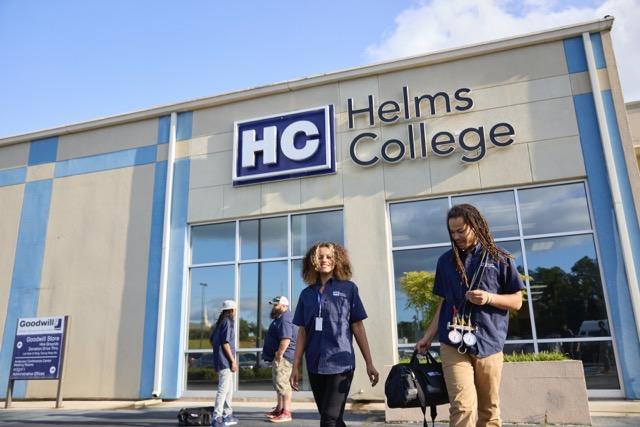 Helms College students walk outside in Macon, Georgia.
